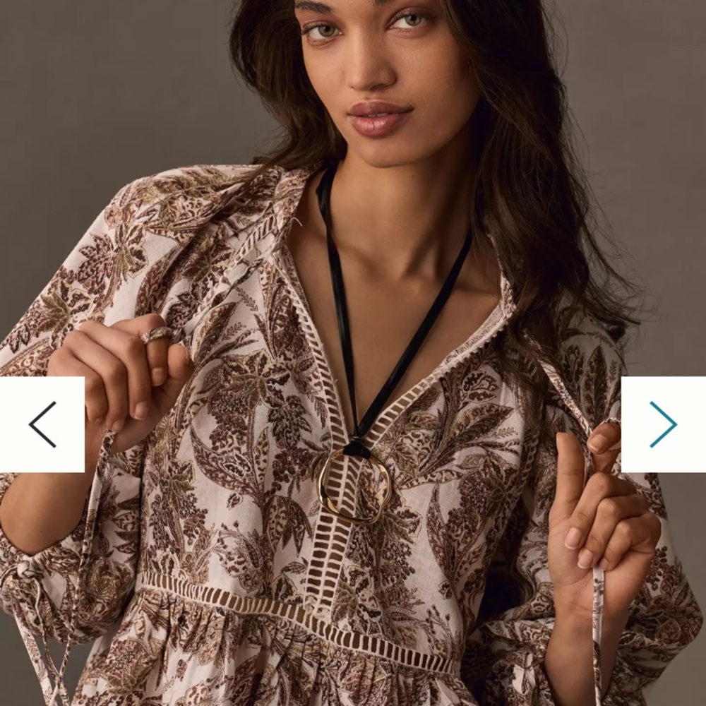 Anthropologie Brown and Cream Botanical Print Tunic